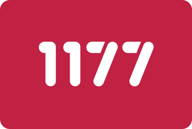 1177 står det med vit text på en röd bakgrund.