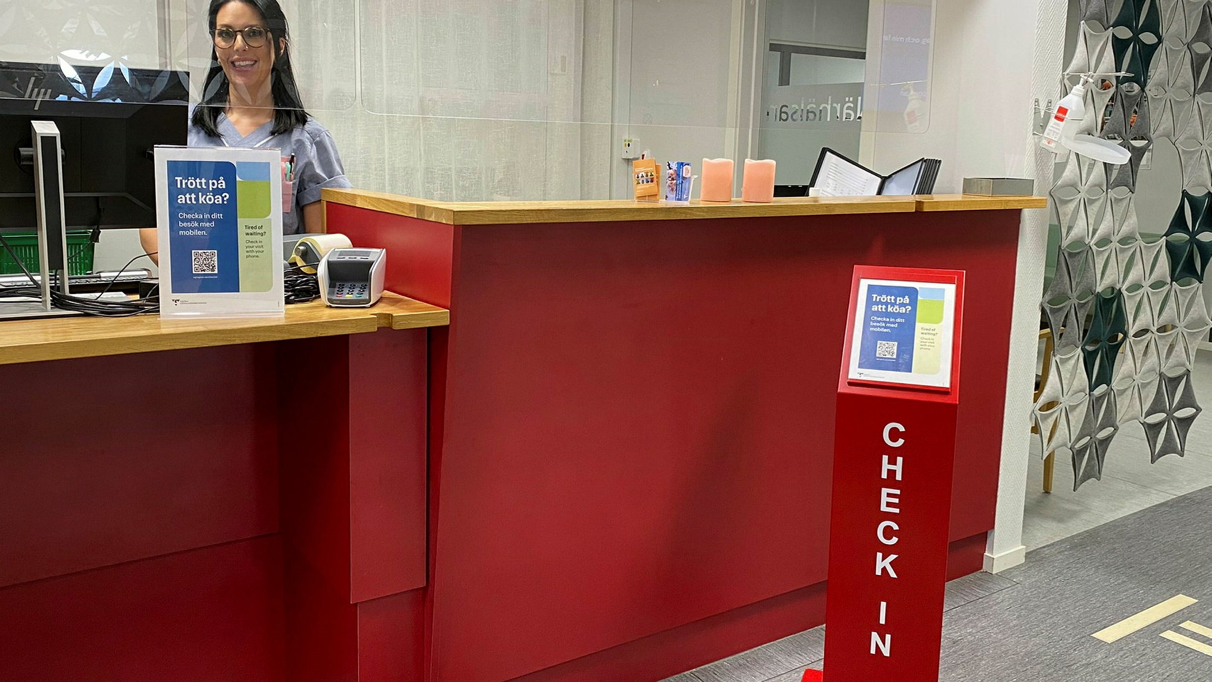 Incheckningsskylt på Närhälsan